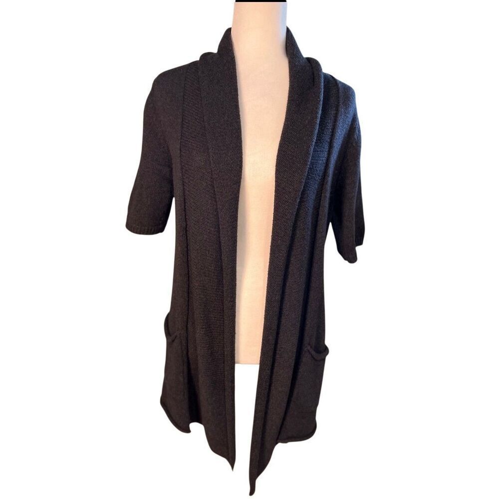 GAP charcoal gray long knit open front cardigan with short sleeves - M